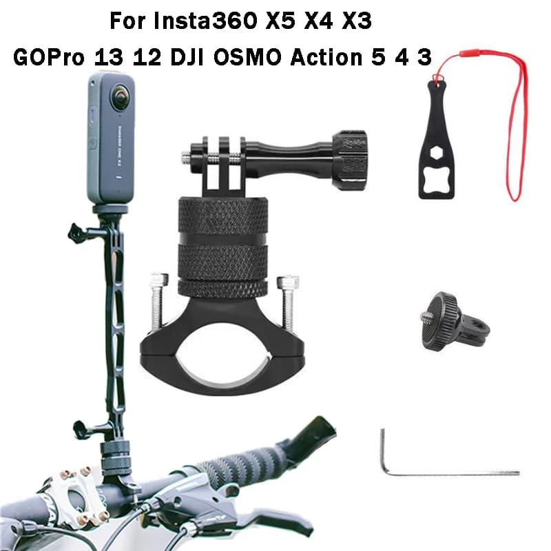 Aluminum Alloy Bike Handlebar Support for Insta360 X5 X4 X3 Gopro Hero13 12/11/10 Session AKASO Campark and other action cam