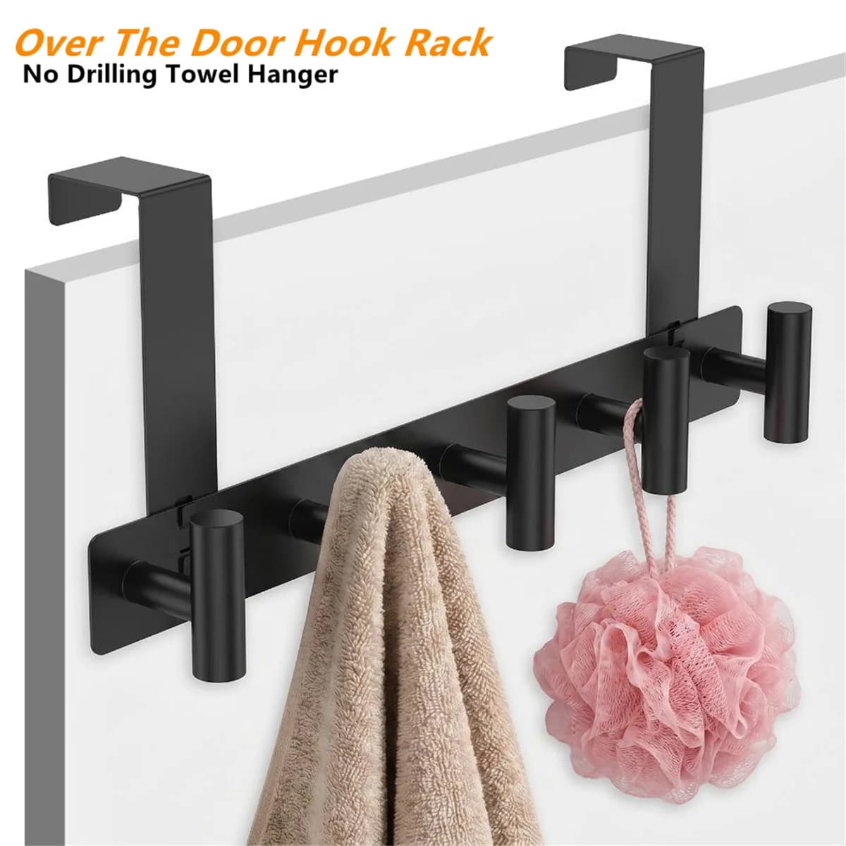 Over The Door Hook Rack Stainless Steel 5 Hooks Towel Hanger Fits 1.77in Door Heavy Duty Organizer for Bathroom Clothes Coat