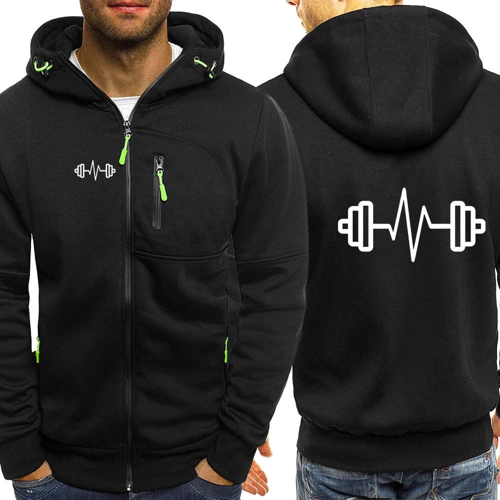 2026 Spring And Autumn Fitness Dumbbell Pattern Print Three-Color Zipper Leisure Hoodies Fashion Breathable Comfortable Jacket