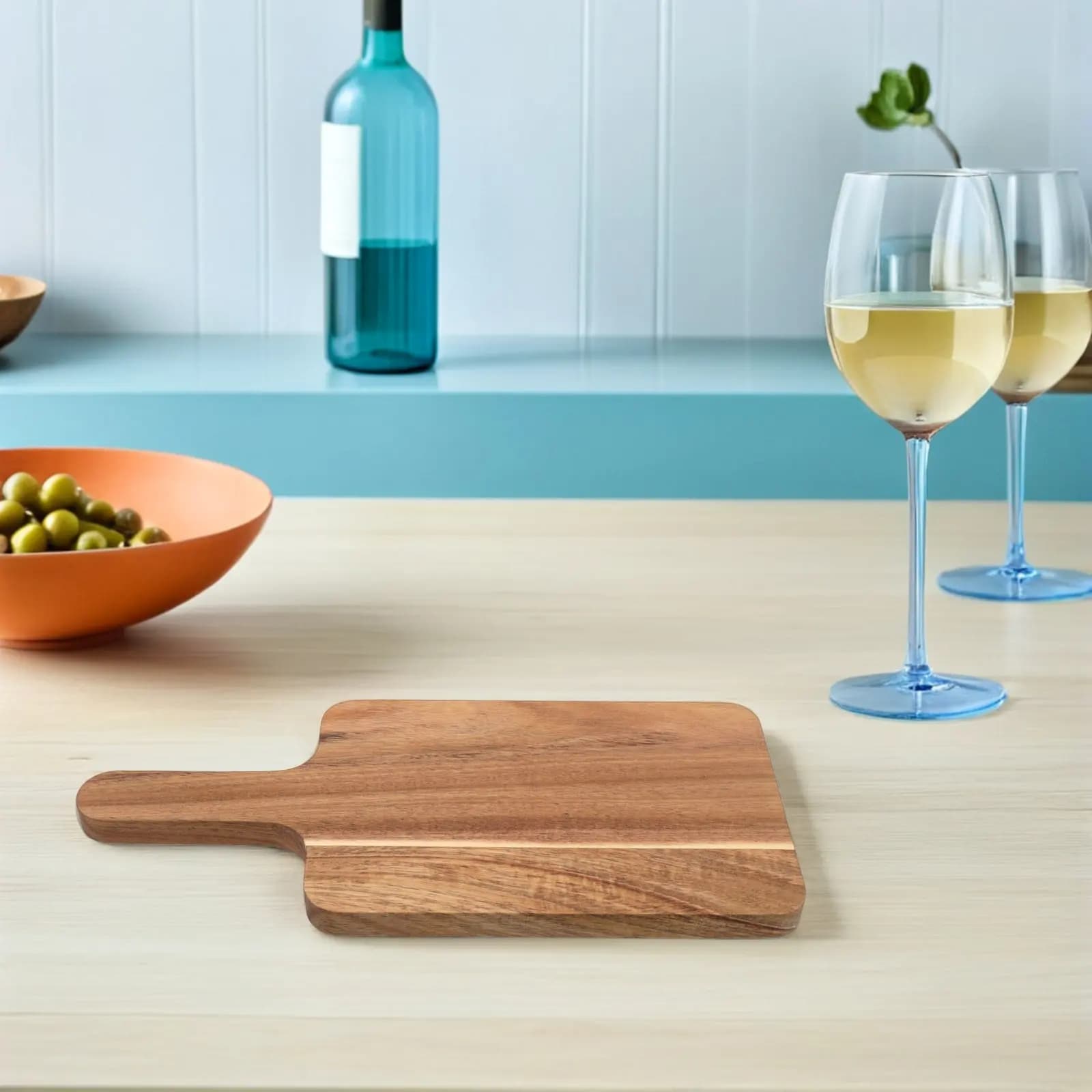 Tagliere in Legno Piccolo con Manico Lungo, Venature Naturali, Doppio Lato, per Servire Salumi, Formaggi e Pane