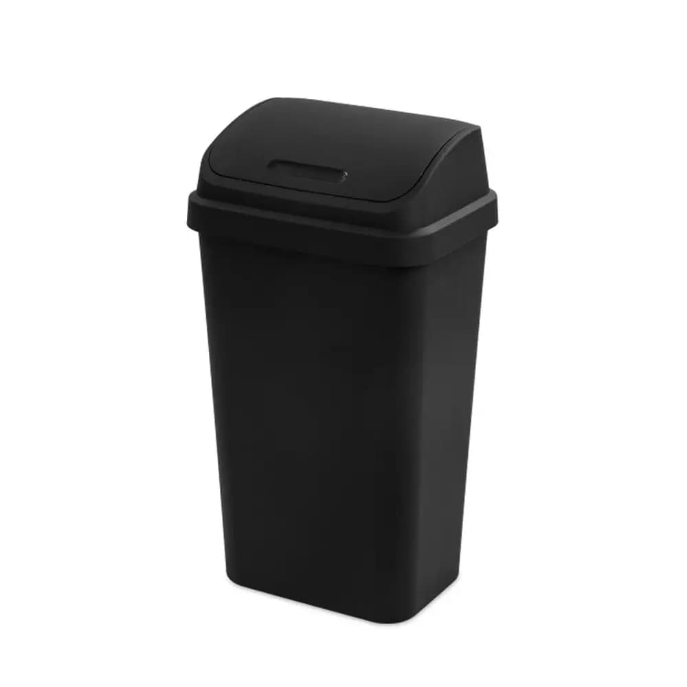Set di 16 Cestini per Rifiuti con Coperchio a Scatto, Elegante Bidone Quadrato, 13 Galloni, Nero - Contenitore per Rifiuti per Cucina, Bagno, Garage