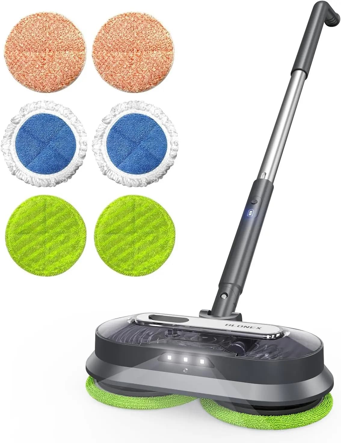 Mop Elettrico Senza Fili con Spray, Serbatoio d'Acqua Rimovibile, Luci LED per Pavimenti in Legno, Piastrelle e Laminato, Pulitore per Pavimenti Autopulente