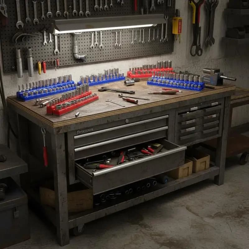 Spedizione Gratuita - Set Organizzatore Magnetico per Bussole, 6 Pezzi, Supporti per Bussole da 1/4'', 3/8'' e 1/2'' Metrico SAE con Etichette Trasparenti