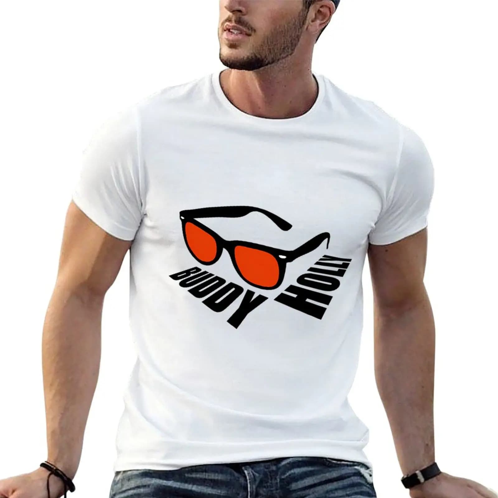 Glasses Buddy Holly T-Shirt Festival Casual Short Sleeve