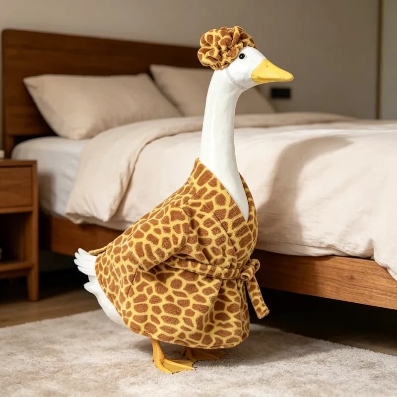 Porch Goose Leopard Plush Bathrobe Set Cozy Pajama Style for American Garden Display Goose Not Included
