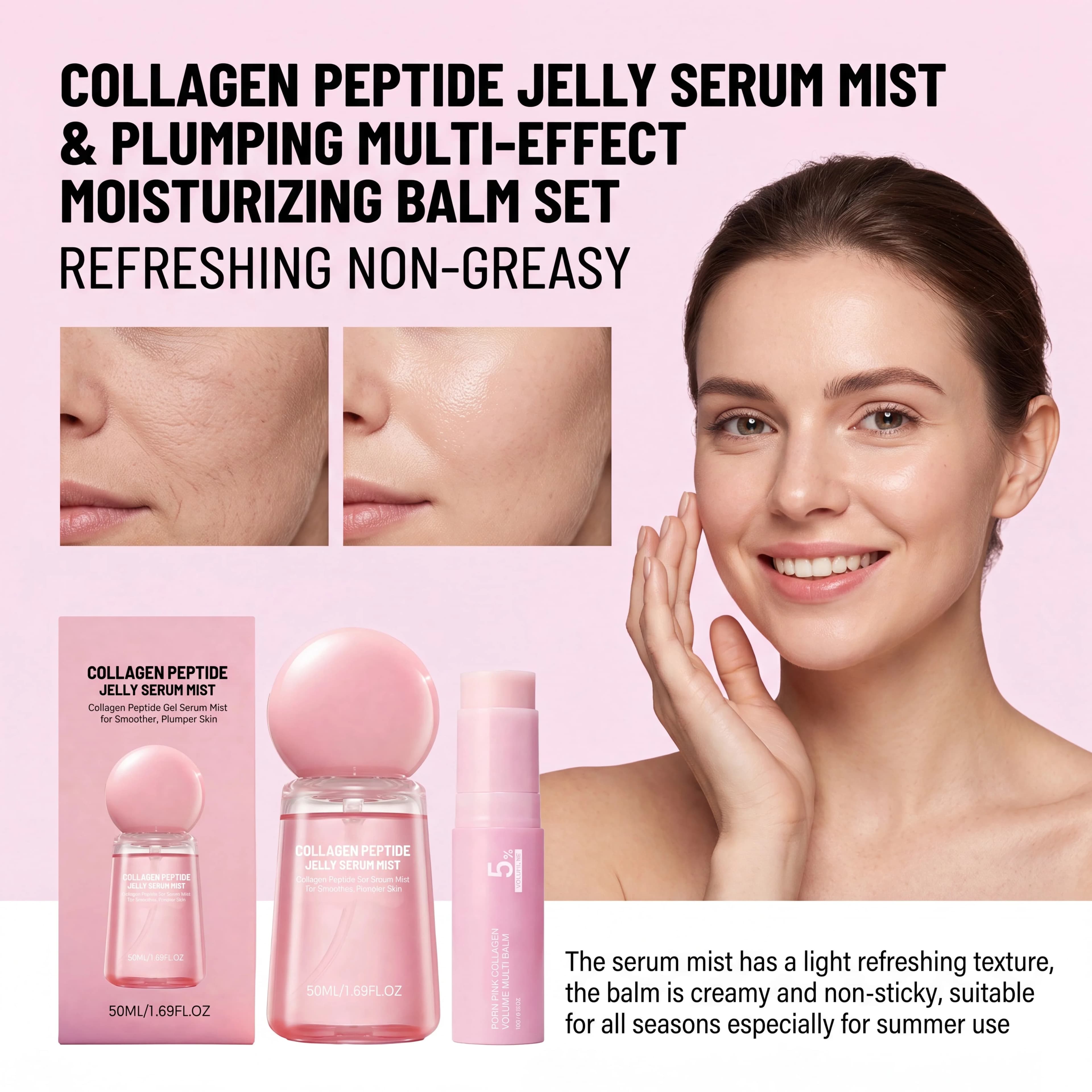 Moisturizing Stick Face Neck Lip Cream Facial Spray Serum Skincare Set Collagen Hydrating Essence Mist Brightening Smooth Cream