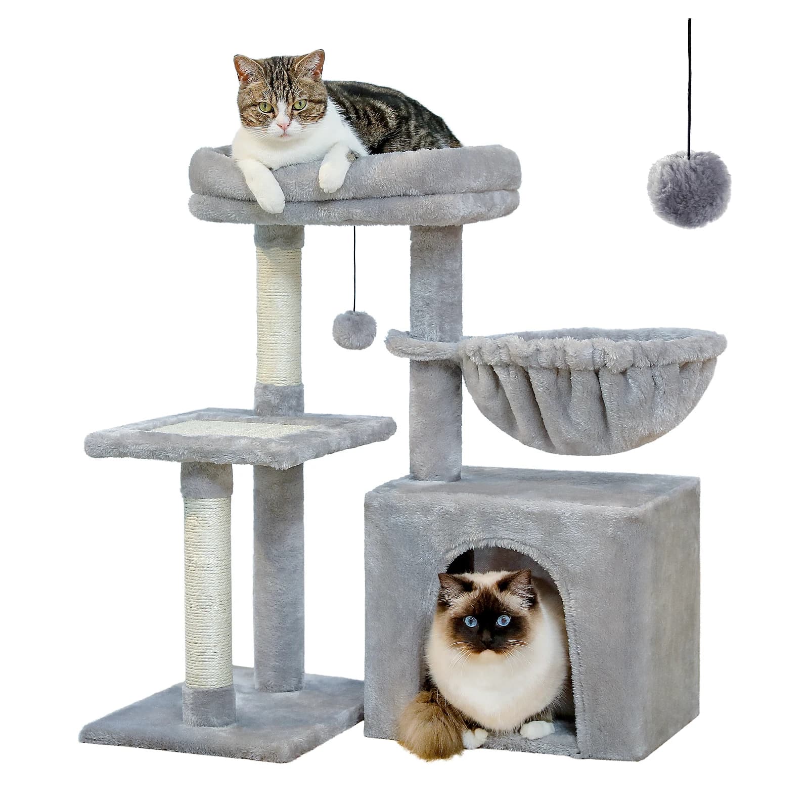 Albero per gatti Torre per gatti per gatti da interni 2 stili Albero per attività per gatti con tiragraffi per gatti Grande amaca e posatoio superiore rimovibile Grigio