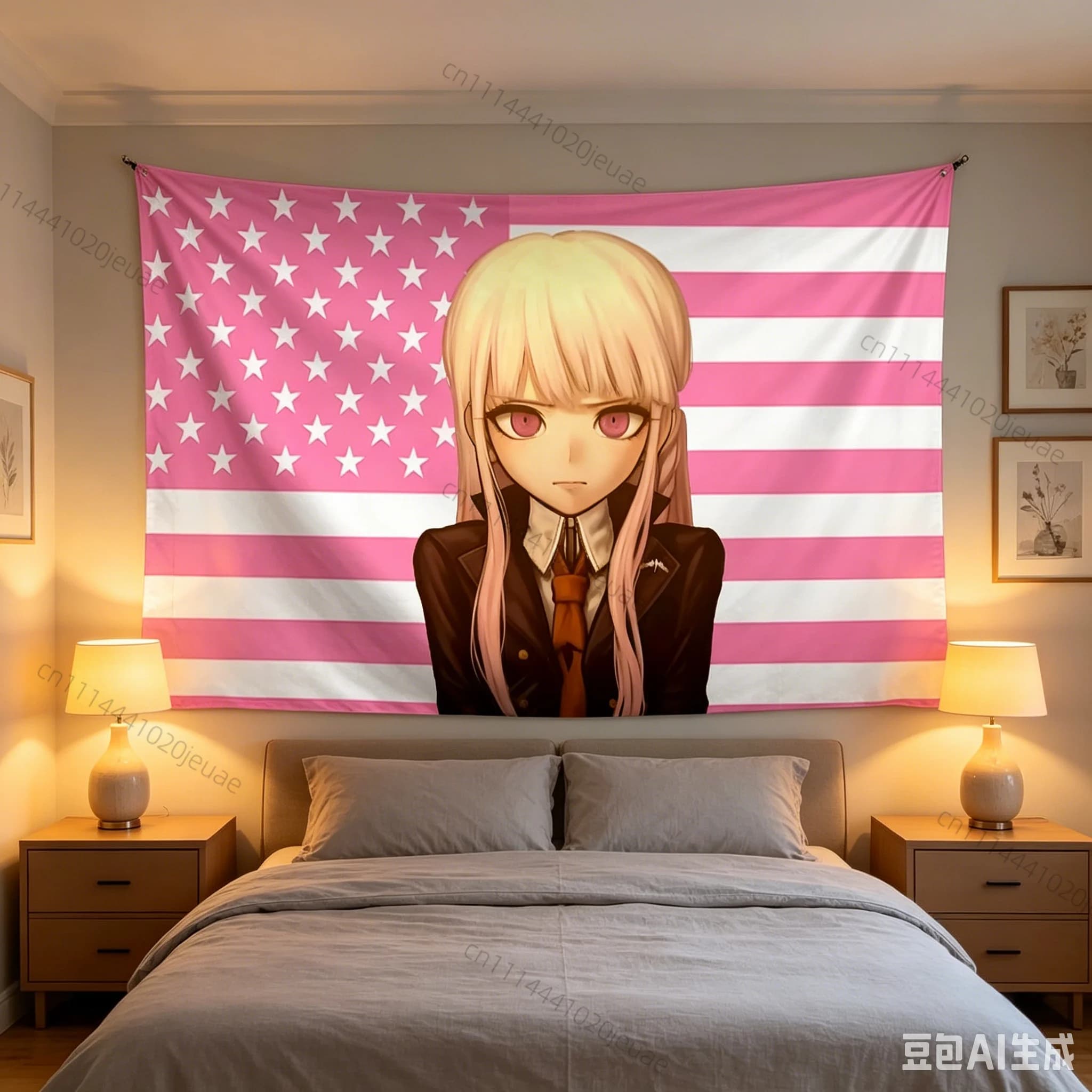 Funny Pink American Flags Tapestry D-DanganronpaS Ibuki Wall Art Decor Headboard Backdrop Cloth Aesthetic Banner Gift Home Deocr