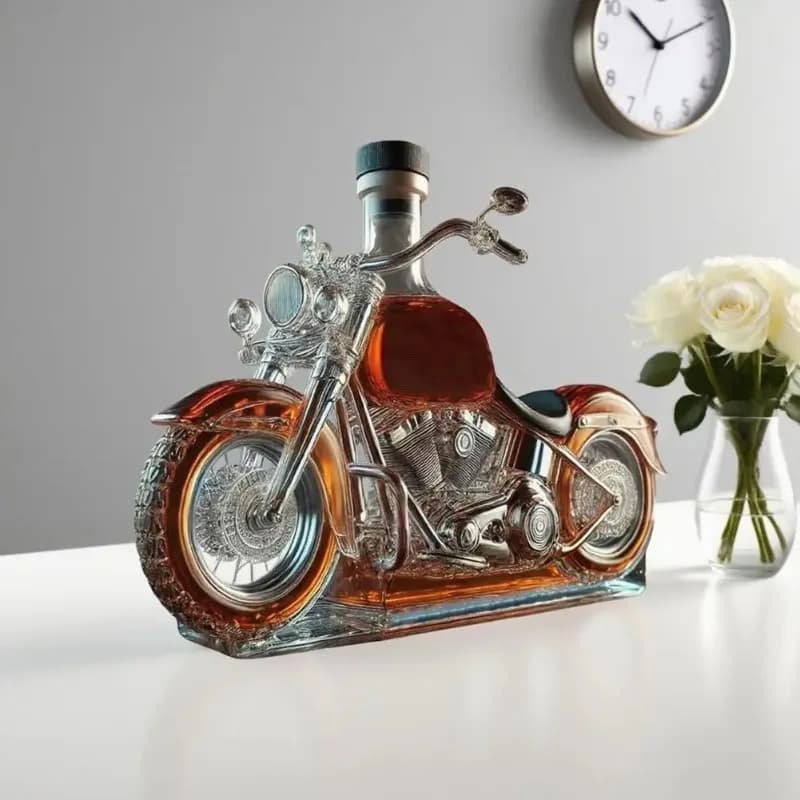 Decanter per Whisky Stile Moto, Bottiglia Decorativa in Vetro Artigianale per Whisky e Vino, Design Motore 3D, per Bar e Scrivania