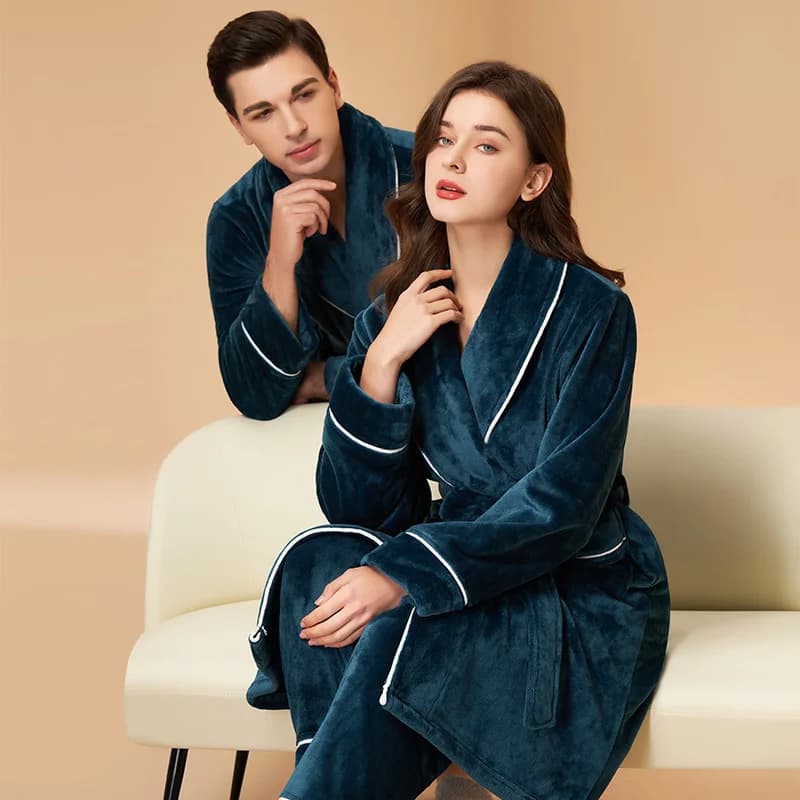 Set of Winter Dresses Warm for Couples, Sweat Flannel Pyjamas and Sweatshirts, Casual Dresses with Women's Slip-neck, Pijama Long Pants