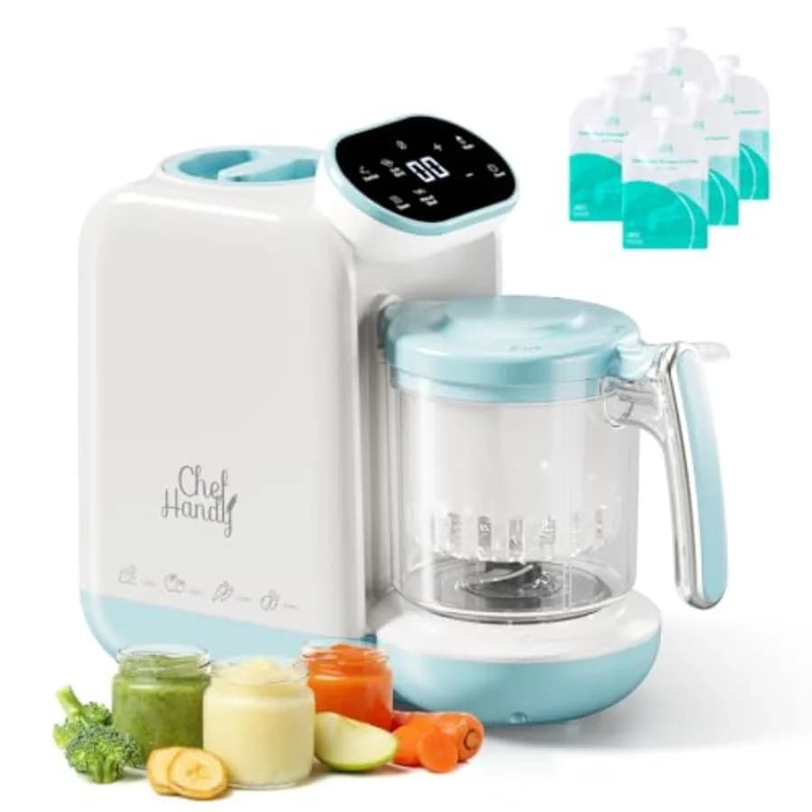 Robot da Cucina per Bambini 5-in-1: Vaporiera e Frullatore con Funzione Automatica e Manuale, Scaldabiberon e Sterilizzatore BP