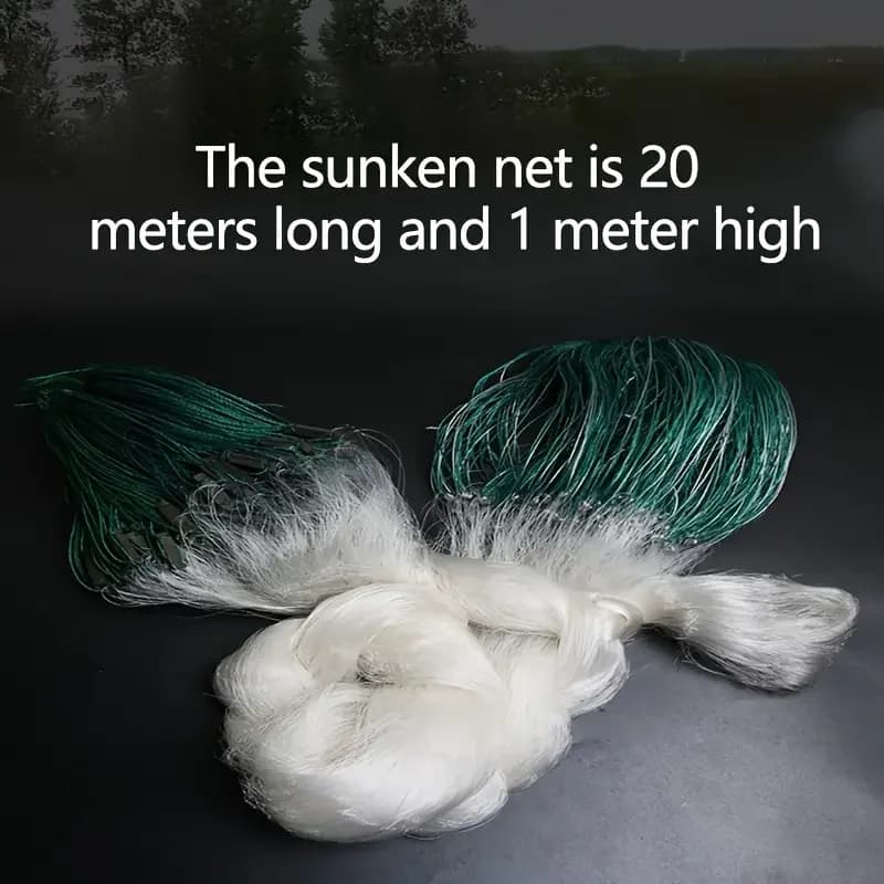 Rete da pesca in nylon resistente a 3 strati da 1 pezzo, lunga 787,4 pollici: resistente e appiccicosa per stagni, fiumi e creek - bianca con accenti verdi
