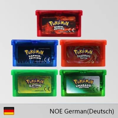 Cartuccia di Gioco GBA 32-Bit per Console Video, Pokemon Smaragd-Feuerrote Rubin, Etichetta Lucida in Lingua Tedesca per GBA NDS
