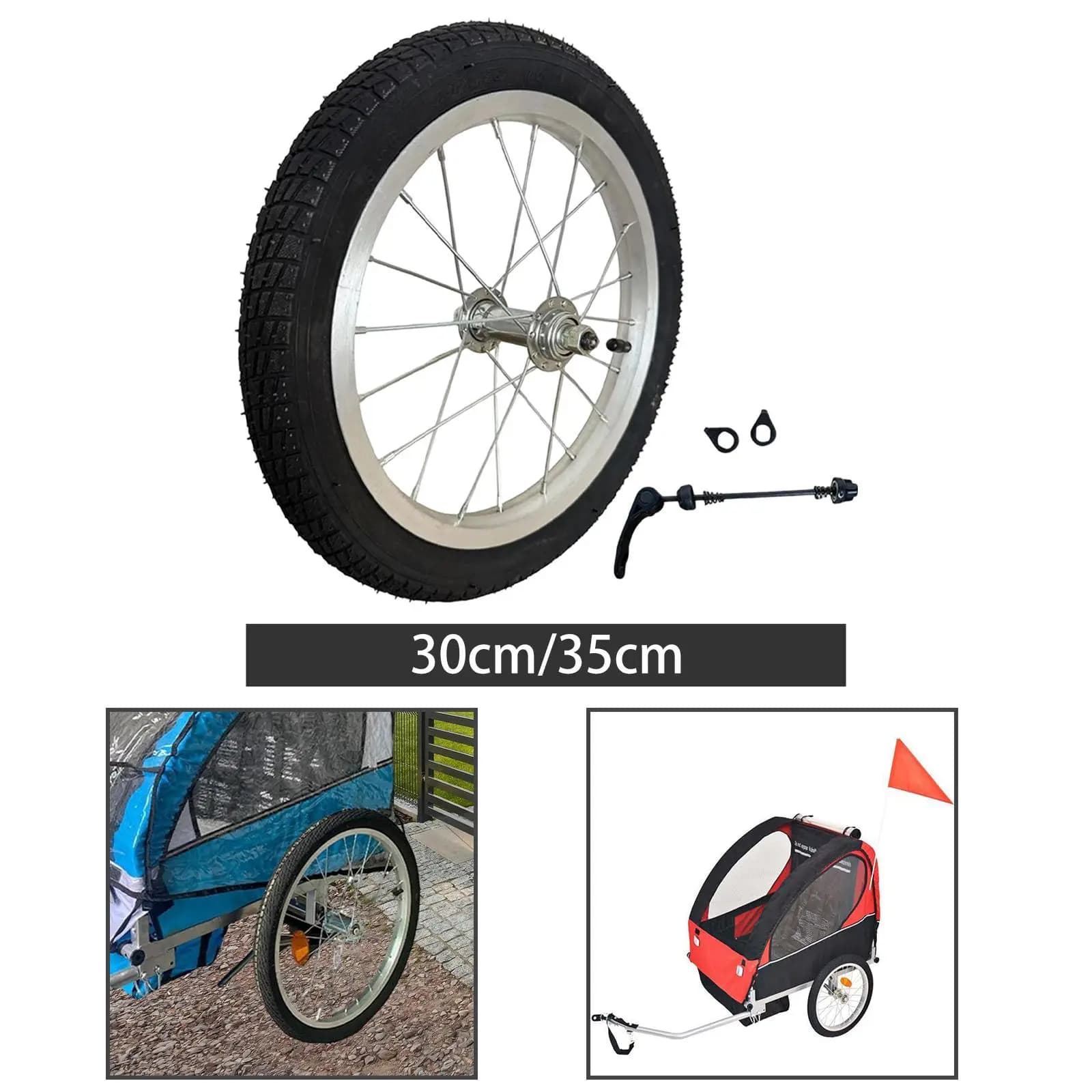 Componente Ruota Rimorchio Bici: Ricambio Diretto a Sgancio Rapido, Antiscivolo, Durevole, in Lega e Gomma per Carrello Bici