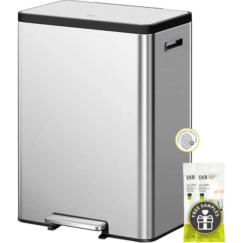 Pattumiera doppia II 36L+24L con bidone di riciclo, bidone della spazzatura in acciaio inossidabile con coperchio, vano deodorante,