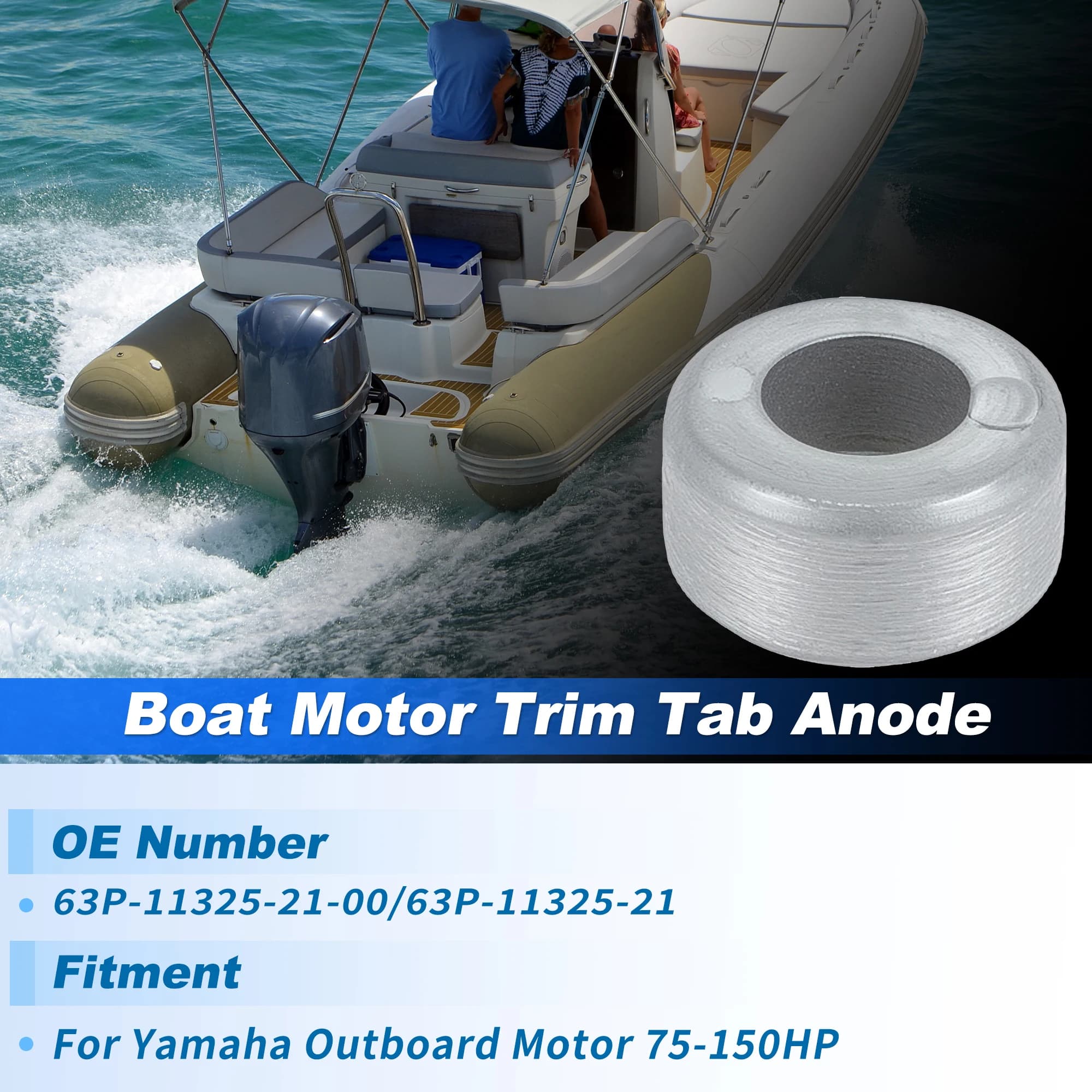 Uxcell 63P-11325-21 Anodo Trim Tab per Motore Fuoribordo Yamaha 75-150HP, Anodo Trim Tab in Zinco 63P-11325-21-00