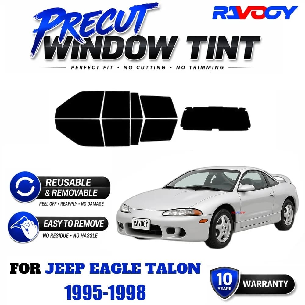 RAVOOY Precut Window Tint, Reusable Removable EPU Film, Custom Fit for Jeep Eagle Talon 1995-1998, UV Heat Protection