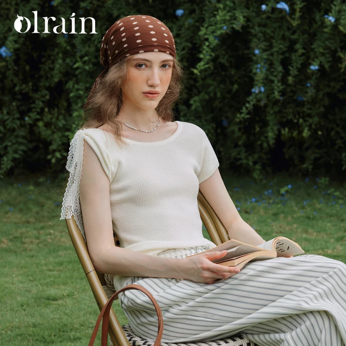 OLrain Asymmetrical Lace Bow Tie Short Sleeve Tee 2026 Summer French Simple Crew Neck Textured Knitted Top Women O58XZ008033