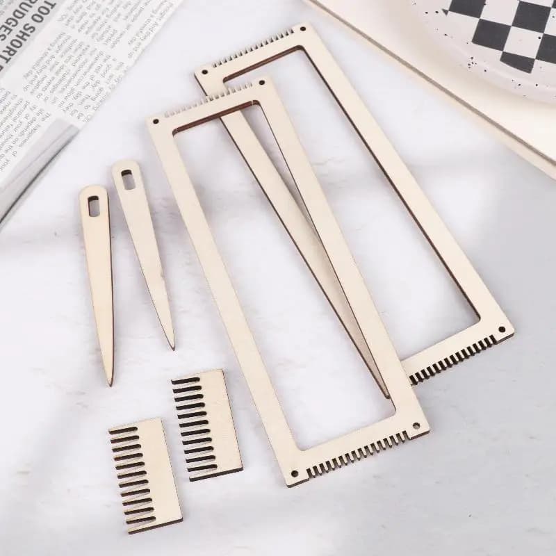 /KQM/Wooden Weaving Kit, Wooden Stand Crochet Yarn Tool, DIY Comb Thread Wireframe Mini Wooden Weaving Loom Kit 6-Piece