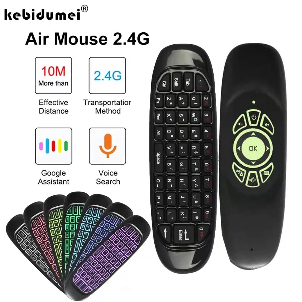 Tastiera wireless 2.4G Mini tastiera RF retroilluminata RGB Mouse con controllo vocale Telecomando per apprendimento IR per PC TV portatile