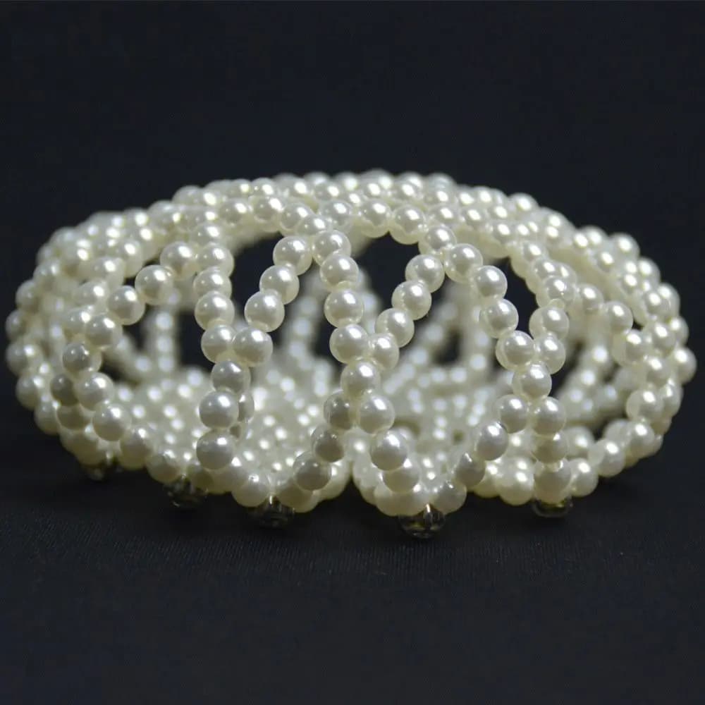 Ornamento per capelli fatto a mano, elastico, con cristalli, per chignon, rete per capelli con perle, copricapo