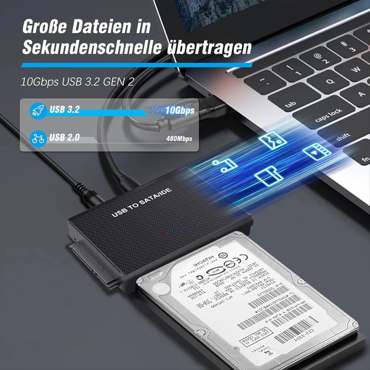 Adattatore SATA Adattatore USB 3.2 e IDE, Adattatore per disco rigido USB SATA per HDD SATA da 2,5 pollici e 3,5 pollici e HDD IDE, Spina UE CALDA