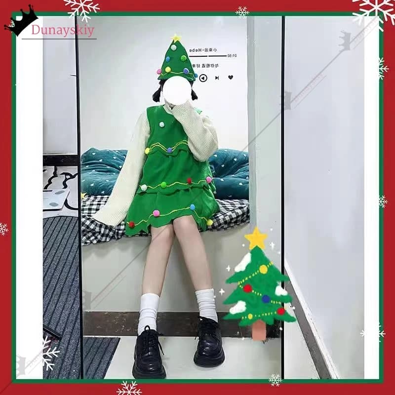 Costume cosplay per albero di Natale per abbigliamento da spettacolo per feste natalizie, costumi per feste di carnevale di Natale per adulti/bambini