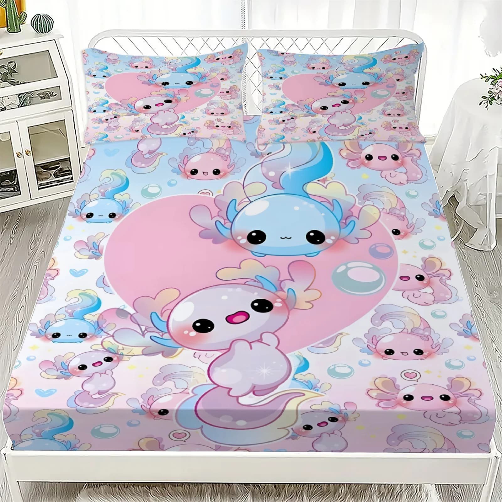 1PC Cute Newt Sheet Soft Digital Printing Sheet With Corners Without Pillow Birthday Gift For Kids Girls Bedroom Furniture Bedding Bedding