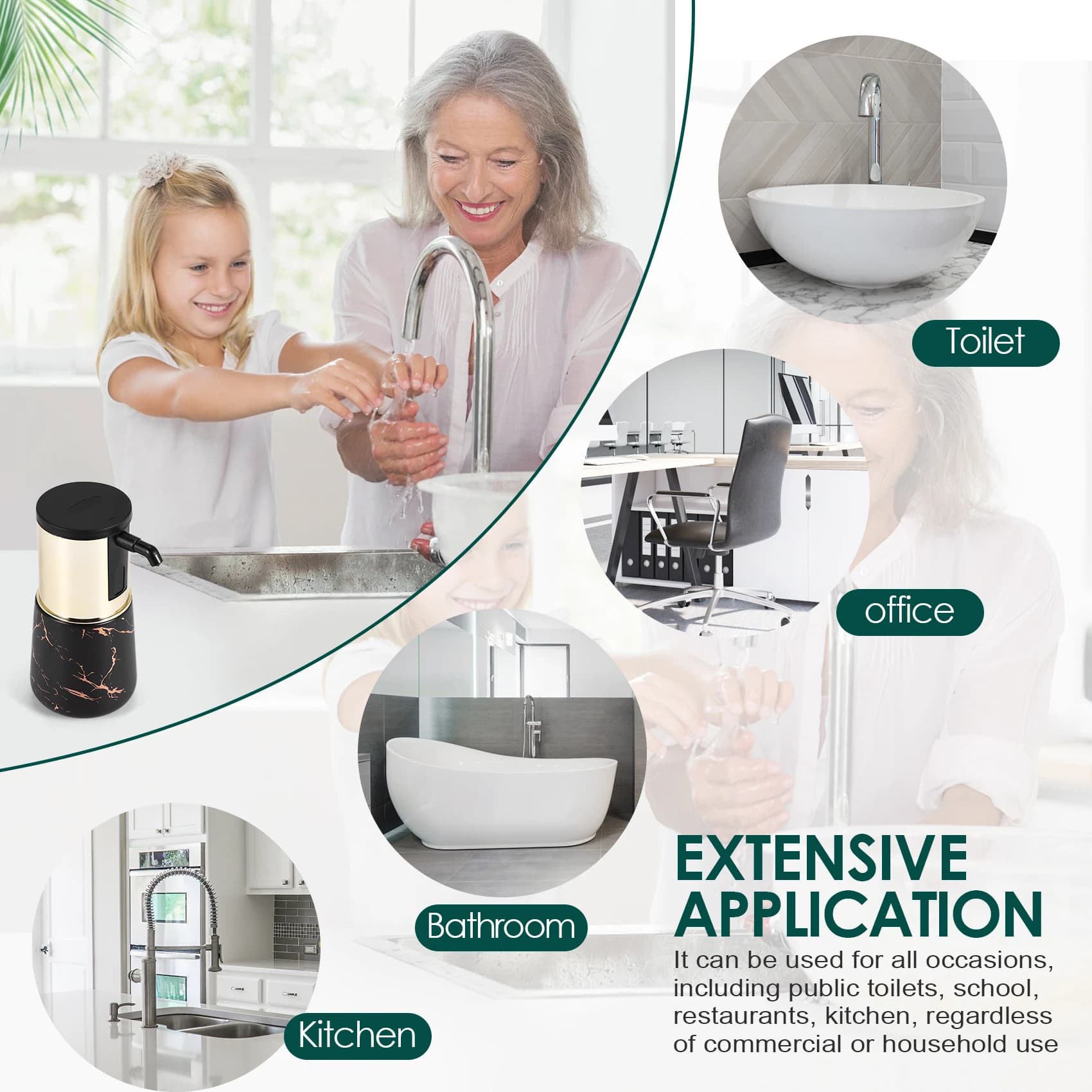 AB66-Dispenser automatico di sapone Touchless, dispenser di sapone liquido, dispenser di sapone per piatti a mani libere, impermeabile IPX6