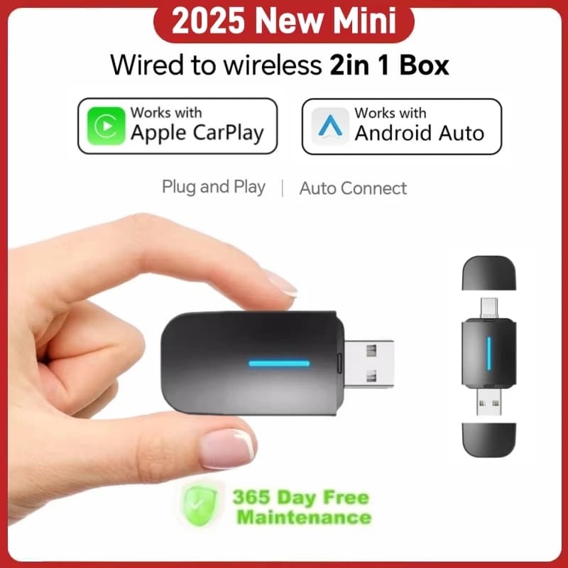 LEXXSON Double Interface Wireless CarPlay Android Auto Wireless USB TYPE-C Adapter Smart Mini Box Plug Fast Connection Universal