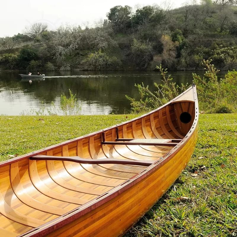 Set da pesca per kayak gonfiabile premium per canoa in legno a coste classiche da 16', pagaia in fibra di vetro fatta a mano per 2 persone