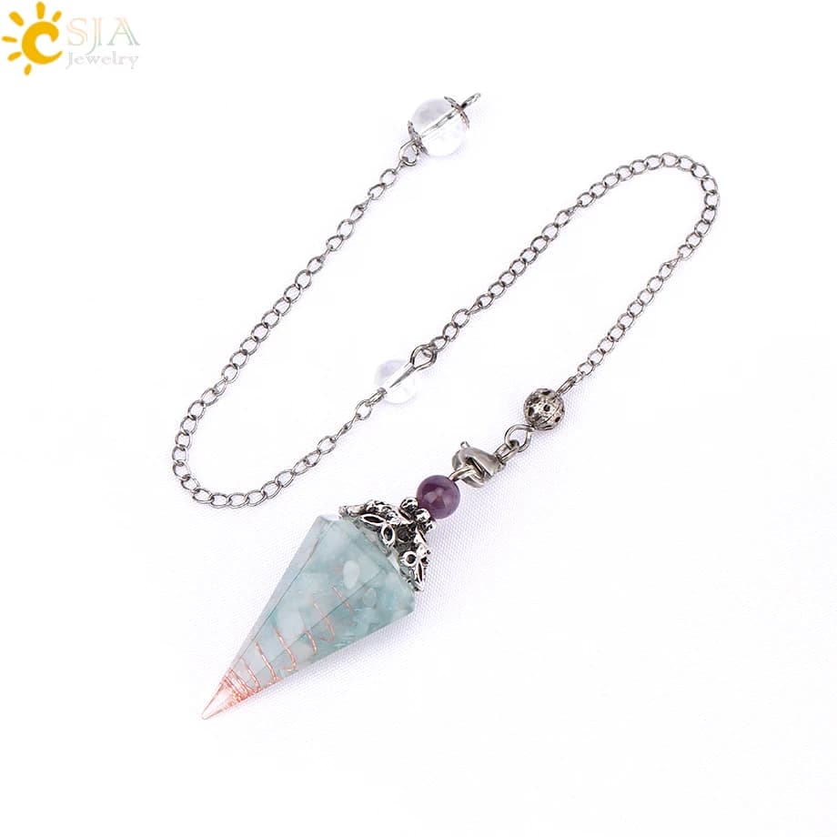 Pendolo di cristallo spirituale Chip naturale Perlina Ciondolo in resina Penduli per radiestesia Guarigione Penduli Gioielli Uomo Donna T018