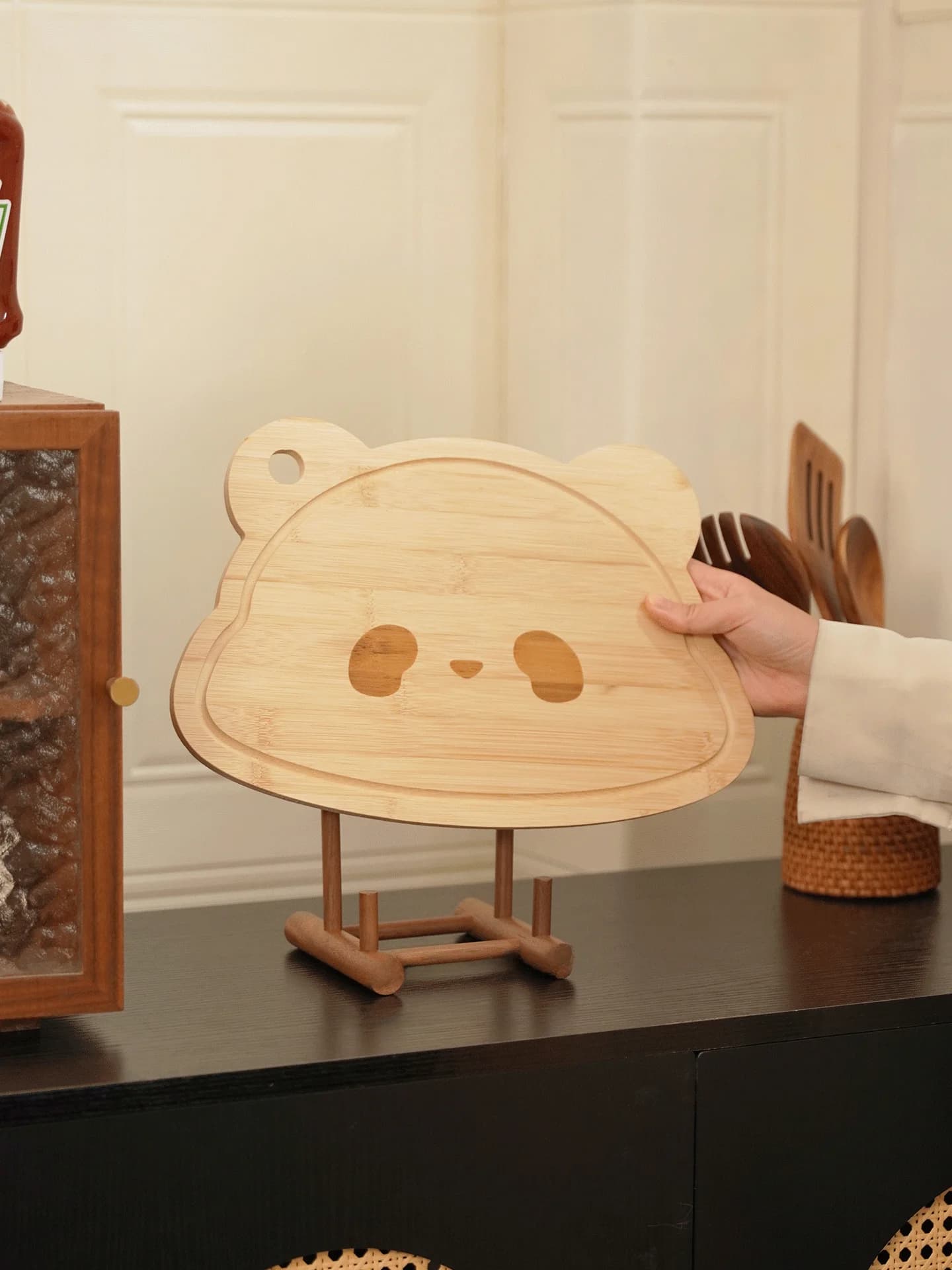 Supporto per Tagliere in Legno di Noce Nero, Rastrelliera Multifunzionale Rettangolare per Uso Domestico e Cucina