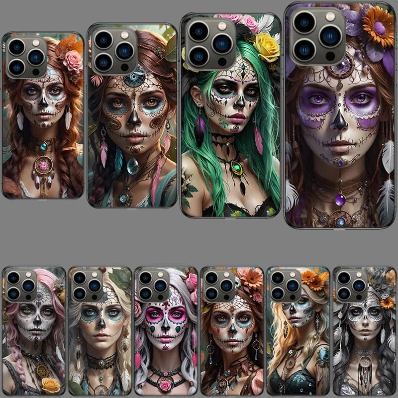 Dreamcatcher Sugarskull Phone Case For Iphone 16 15+ Pro Max 17 Air Capa 14 Plus 16E 13 Pro 12 Mini 11 Cove