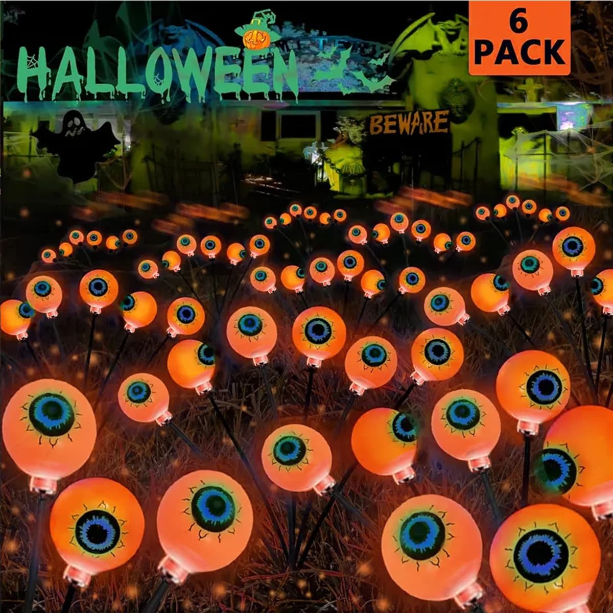 1PC Halloween Solar 6 LED Firefly Luci con bulbo oculare Sway Giardino esterno Impermeabile 8 modalità per la casa Cortile Party Festival Decor