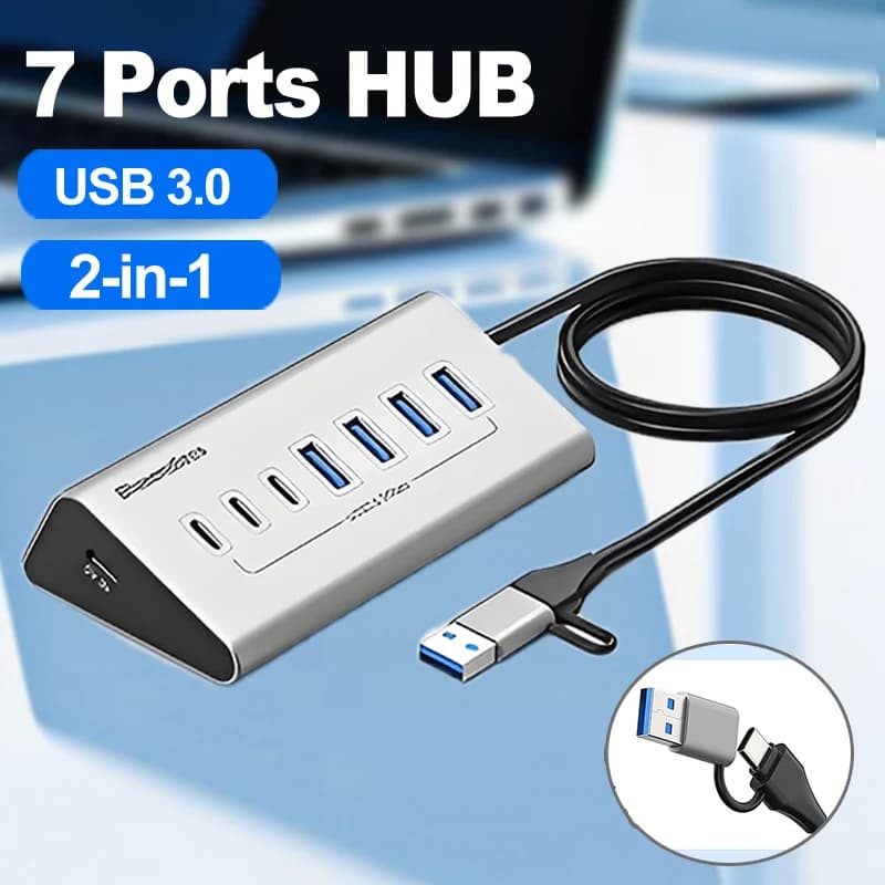 HUB USB 7 in 2 Docking station da 5 Gbps 3.0 Trasferimento dati Docking station USB in lega di alluminio Splitter USB per PC portatile MacBook