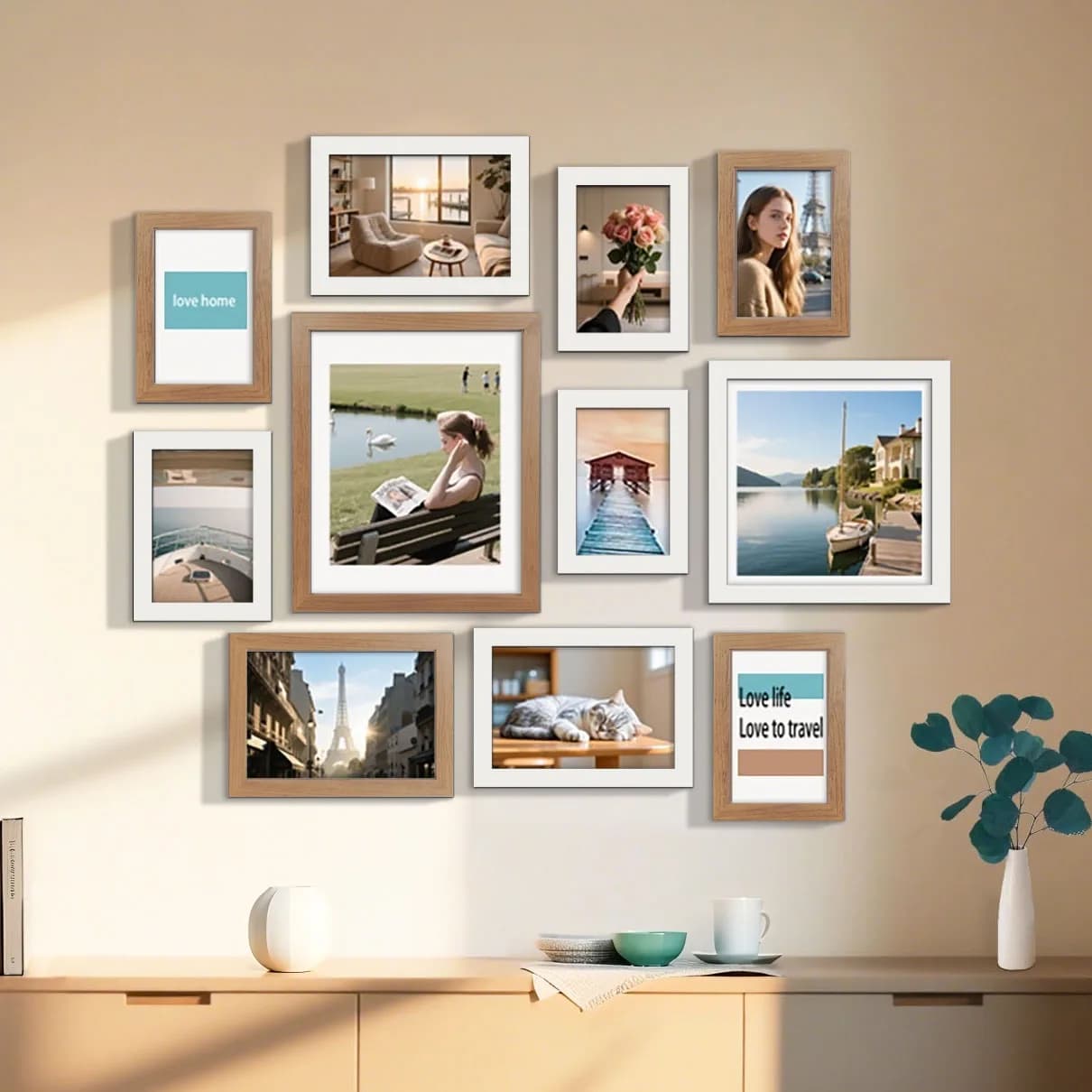 Set di cornici per foto multi-dimensione da 11 pezzi - Decorazione da parete per famiglia e regalo con guida di layout, cornici per esposizione domestica a prezzi accessibili per parete