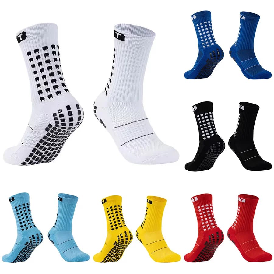 Calzini antiscivolo in cotone Calzini quadrati in silicone per calcio Ventosa antiscivolo Calcio sportivo Uomo Donna Sport Baseball Rugby Calzino
