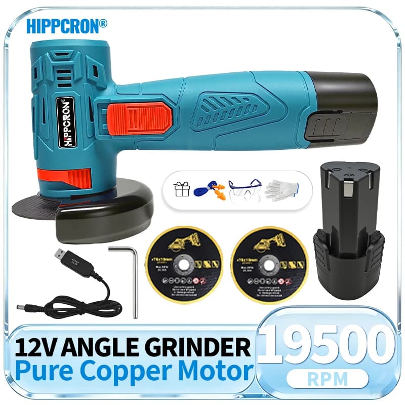 Hippcron 19500 RPM Electric Portable Angle Grinder Cordless Polishing Mini Cutting Blade Grinder Power Tool With Lithium Battery