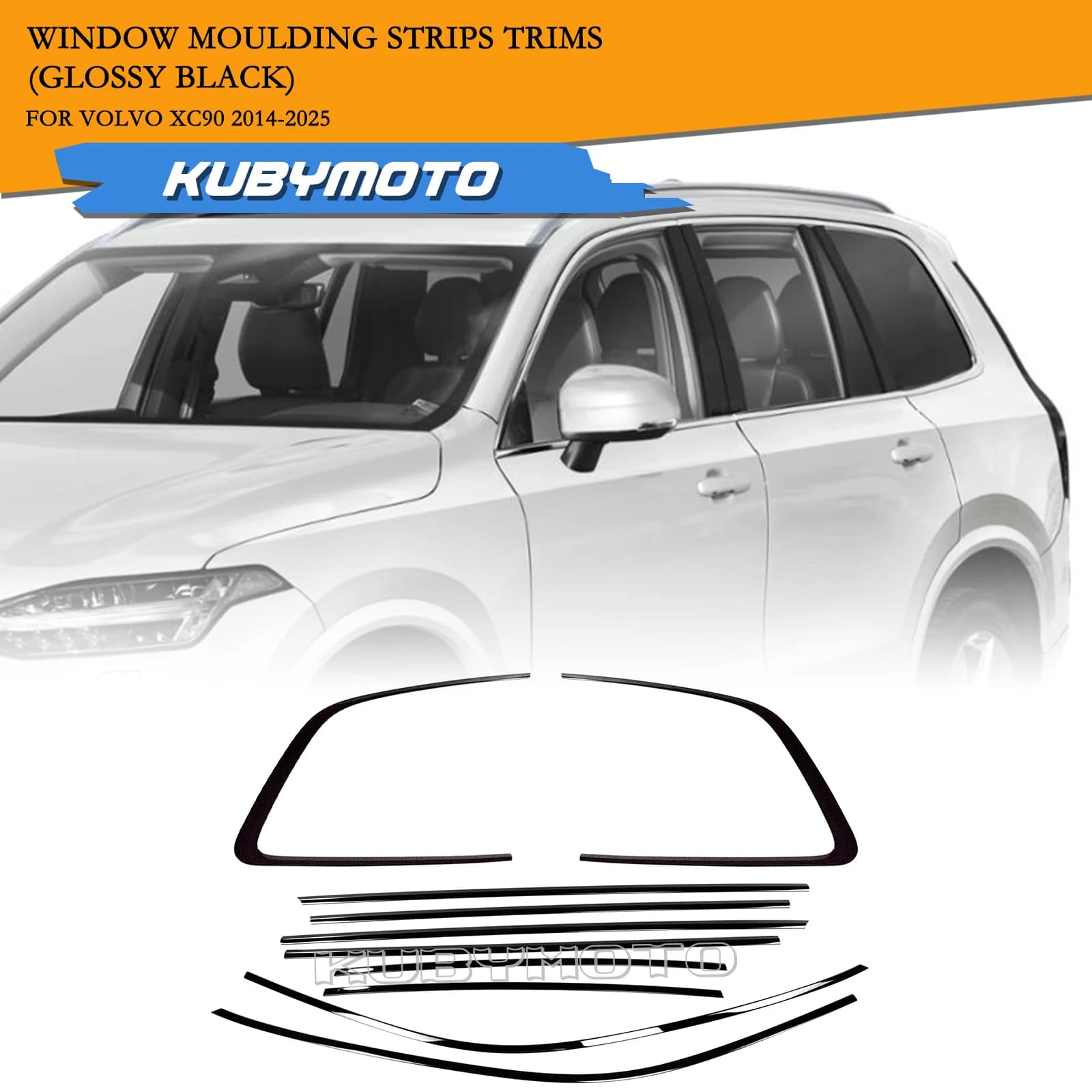 Gloss Black Exterior Window Frame Trims Strips Door Side Seal Styling Molding Decoration Weatherstrip For Volvo XC90 2014-2025