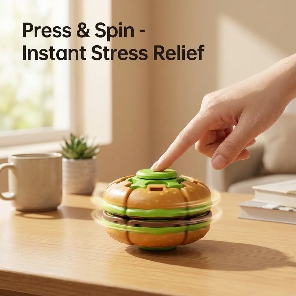 Deformable Burger Fidget Spinner Creative Press Rotating Gyro Toy Simulation Hamburger Stress Relief Sensory Office Relax Gift