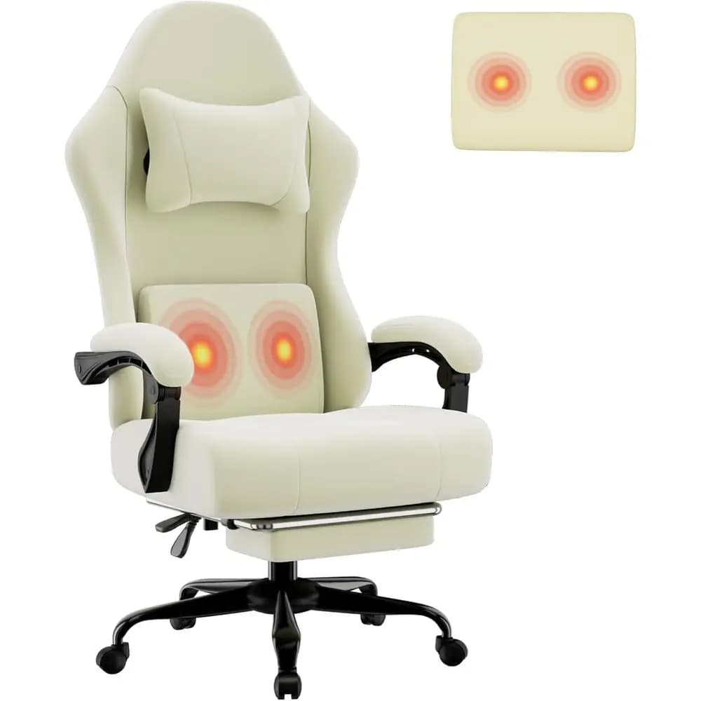 Ergonomic Gaming Chair with Lumbar Support, Adjustable Recline and Height, Fabric Computer Chair with Spring Cushion (Beige)
