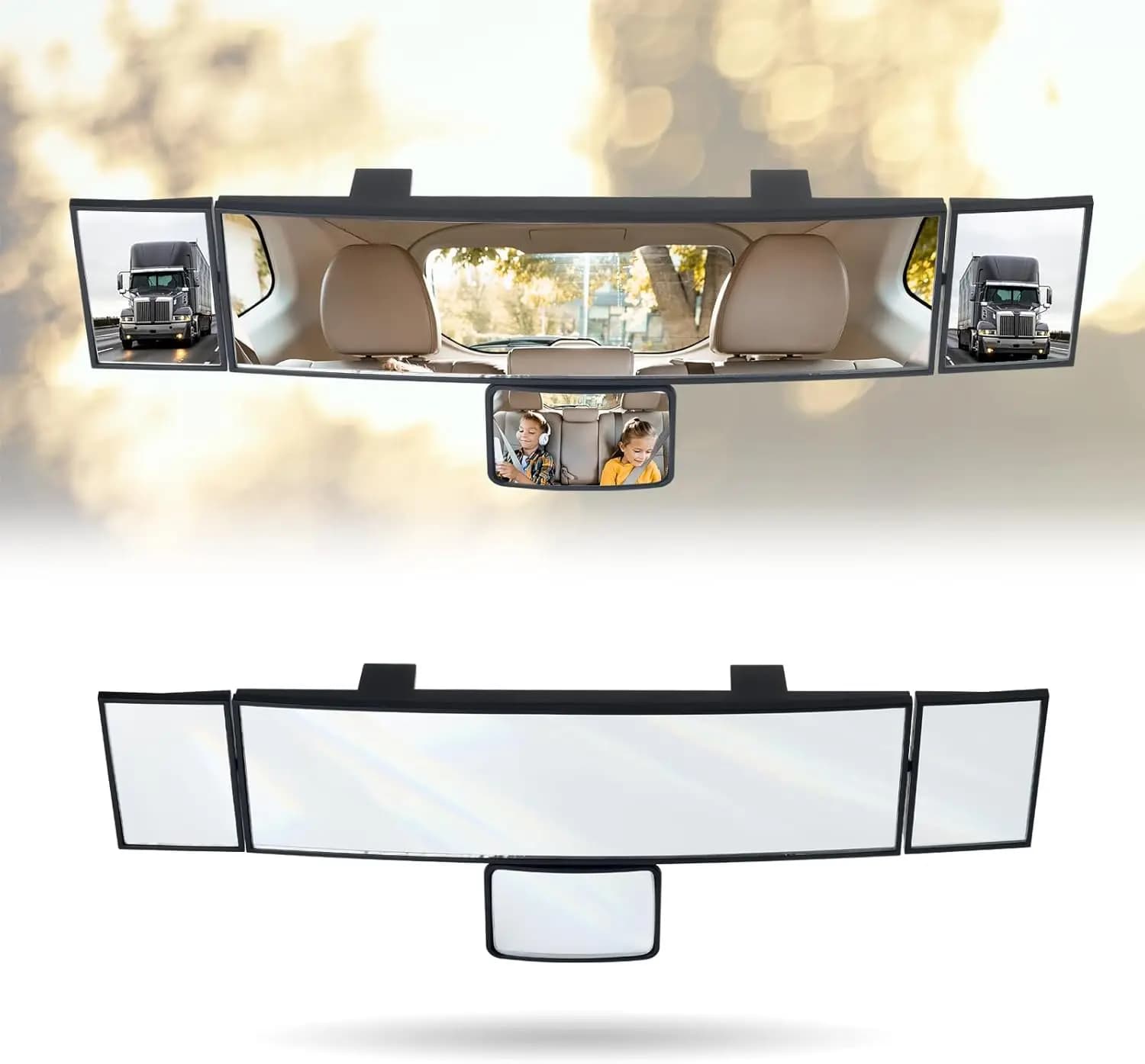Specchietto Retrovisore Panoramico da 15 Pollici con Monitor per Bambini, Clip-On ad Angolo Ampio per Auto, Camion, SUV