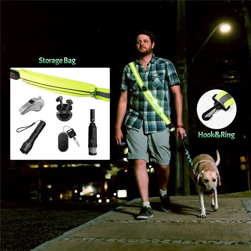 【POPULAR PICK】LED Reflective Belt Sash for Walking At Night,Rechargeable LED Light Up Running Belt for Runners Walkers,Blue ABJX
