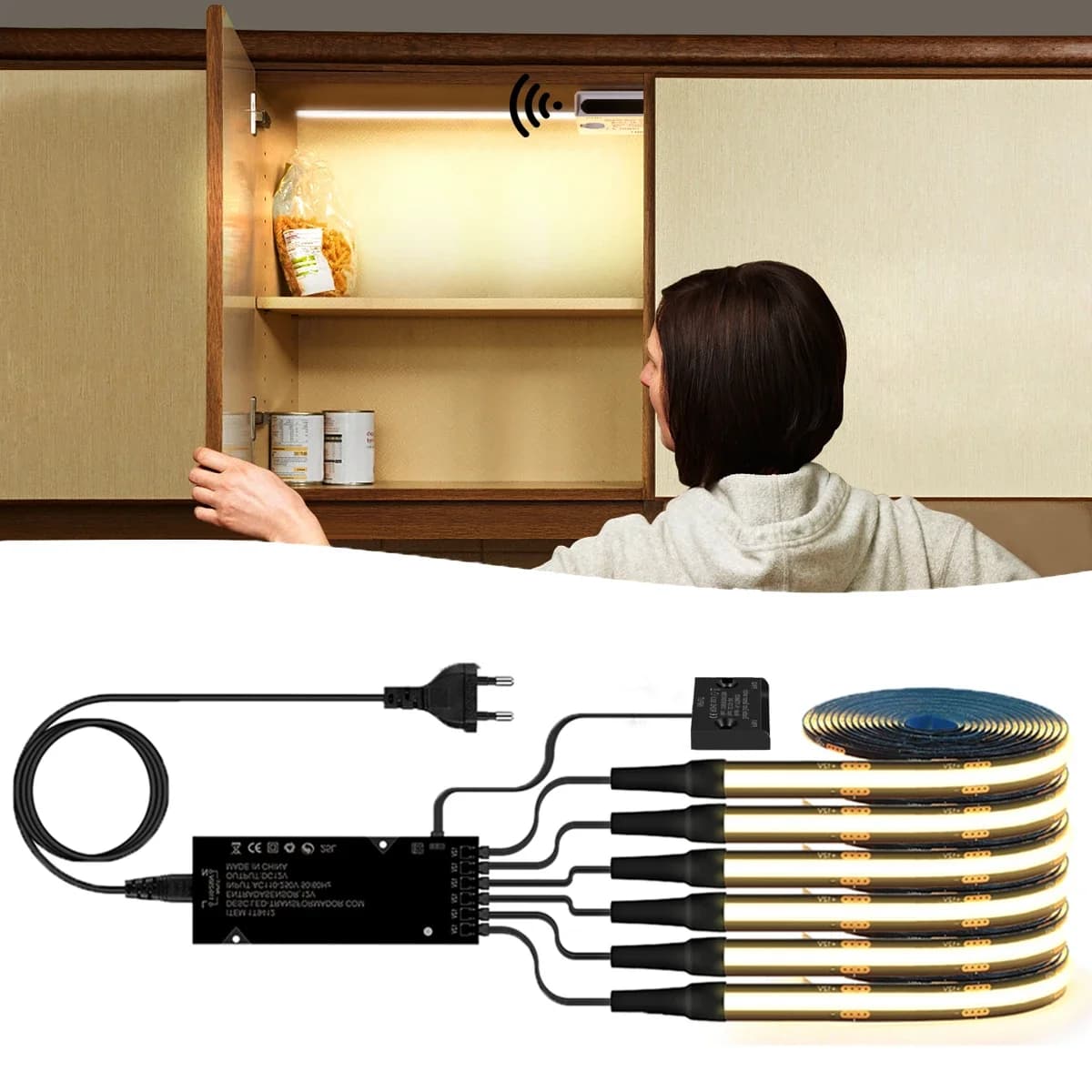 Striscia LED PCB Nera da 2-10 pezzi con Sensore di Porta, Luce Automatica per Porta Aperta, Nastro Lampada COB DC12V per Illuminazione Notturna Armadietti