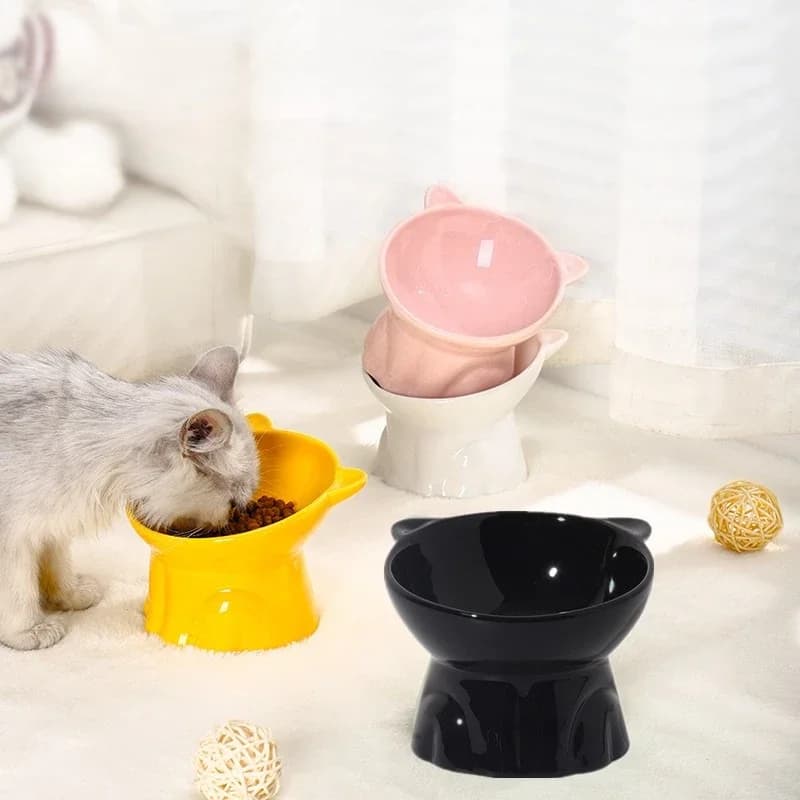 Ciotola per Gatti in Ceramica a Forma di Tacco Alto, Antiurto, Nera, per Acqua e Cibo, Accessori per Animali Domestici