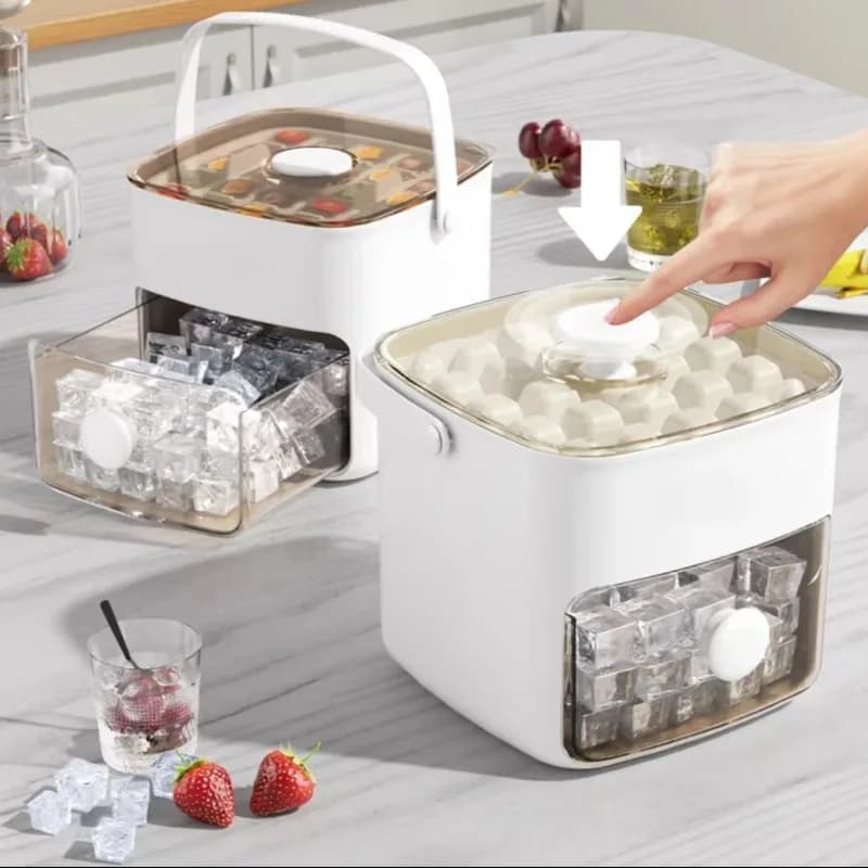 Vassoio per ghiaccio con stampo per cubetti di ghiaccio pressato con coperchio per frigorifero domestico Scatola porta cubetti di ghiaccio fatta in casa