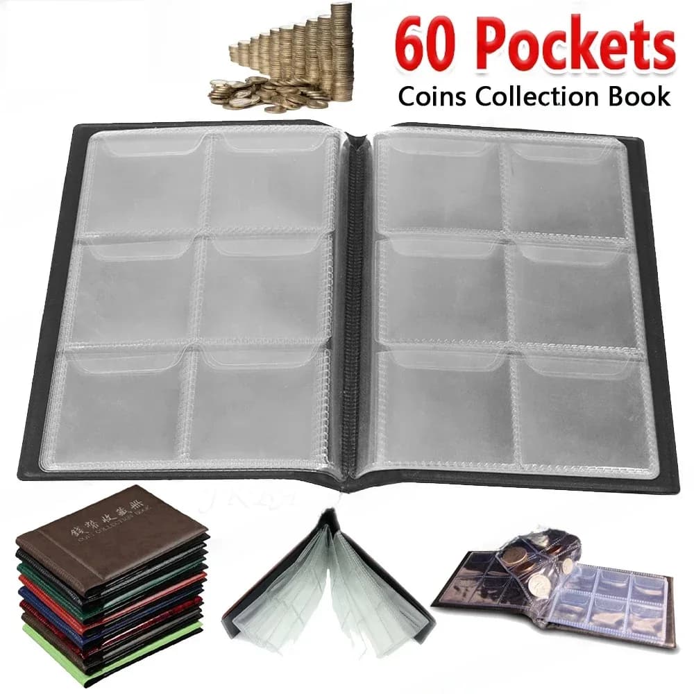 Album Raccoglitore per Monete Commemorative con 60 Tasche in Pelle PU Artificiale, Organizzatore per Collezione di Monete, Libro Porta Monete