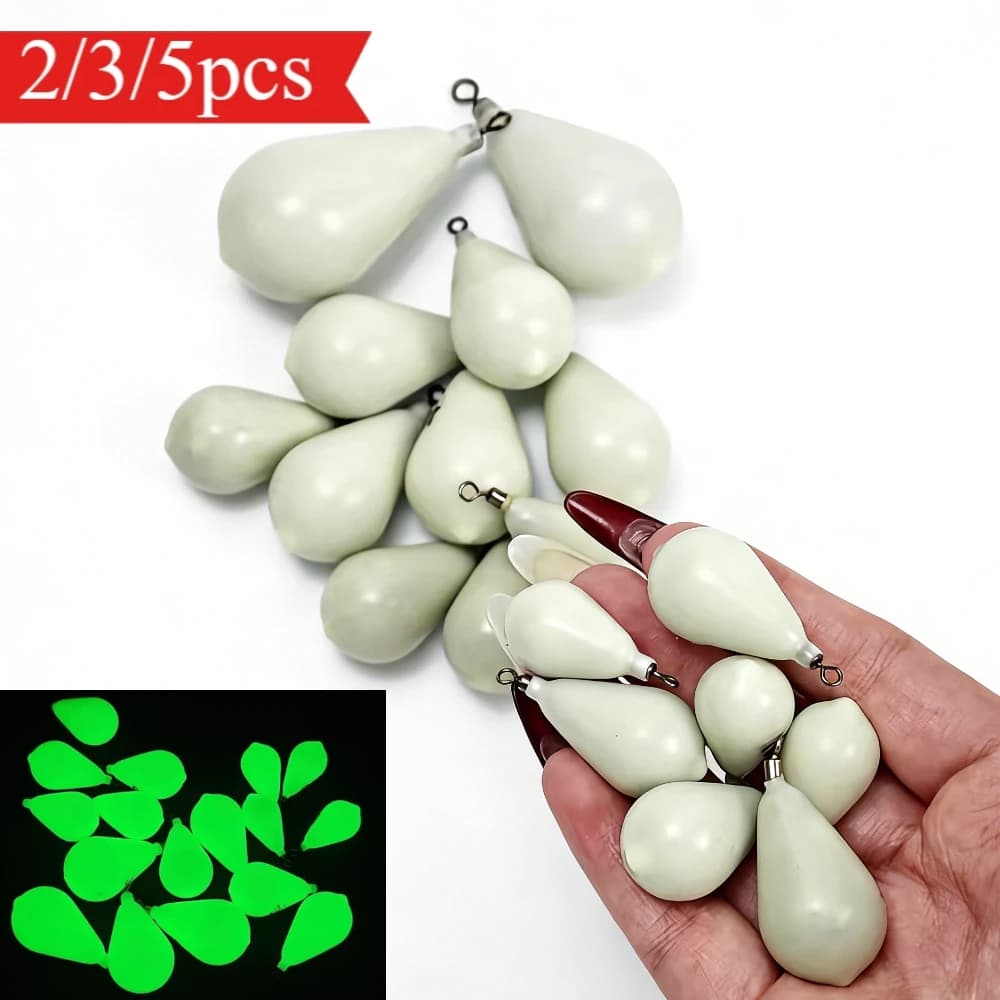 Set di piombi luminosi Egi da 3/5/2 pezzi, piombo a goccia per jig da calamari con girella, peso luminoso per la pesca notturna, attrezzatura da pesca per calamari