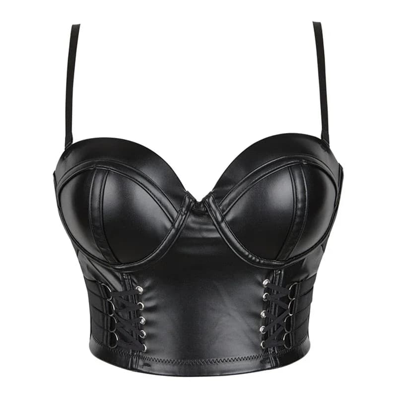 Corsetto da donna Crop Top gotico nero leopardo ecopelle push up overbust corsetto reggiseno bustier con spalline moda streetwear